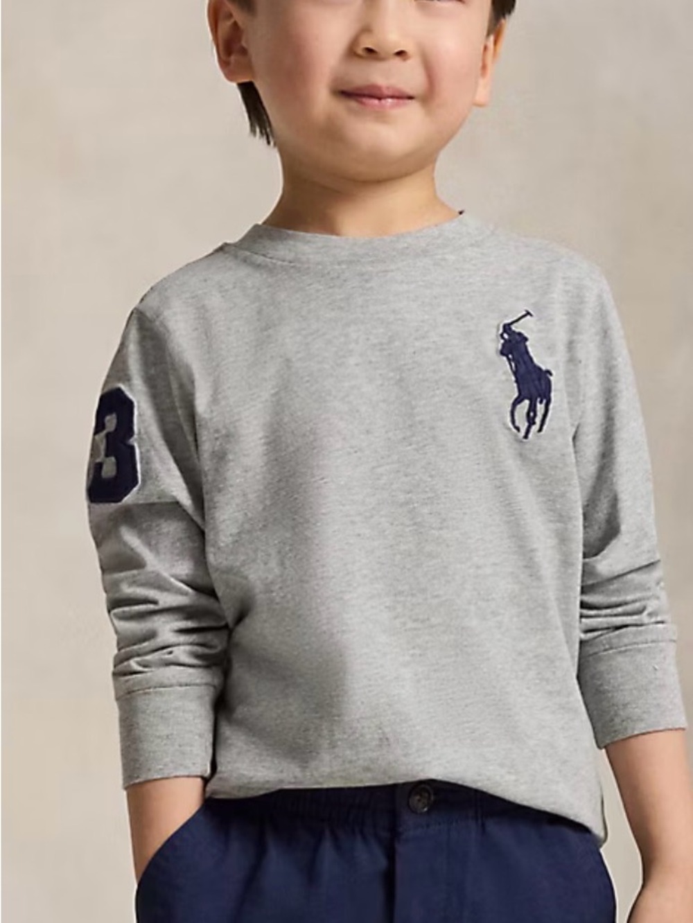 Ralph Lauren Kids Heather Gray Long-Sleeve Logo Tee with Navy Pony
